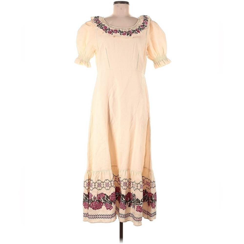 BEULAH LONDON 100% Linen Embroidered Modest Romantic Feminine Dress Size US8 NWT - Picture 3 of 7